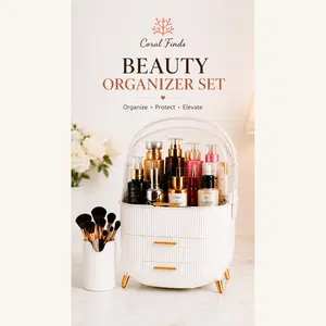 Organizador de Maquillaje +Makeup Brush Organizer, Cosmetic Display Case Portable With 3 Tier.