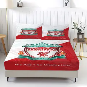 Liverpool Football Club patterned printed bed sheet, soft digital printed bedding, perfect for decorating bedrooms of football fans, including 1 bedsheet and 2 pillowcases