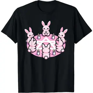 100% Cotton Bunny Rabbit Pink Pentacle Pentagram Pastel Goth Dark Humor T-Shirt Menswear Top