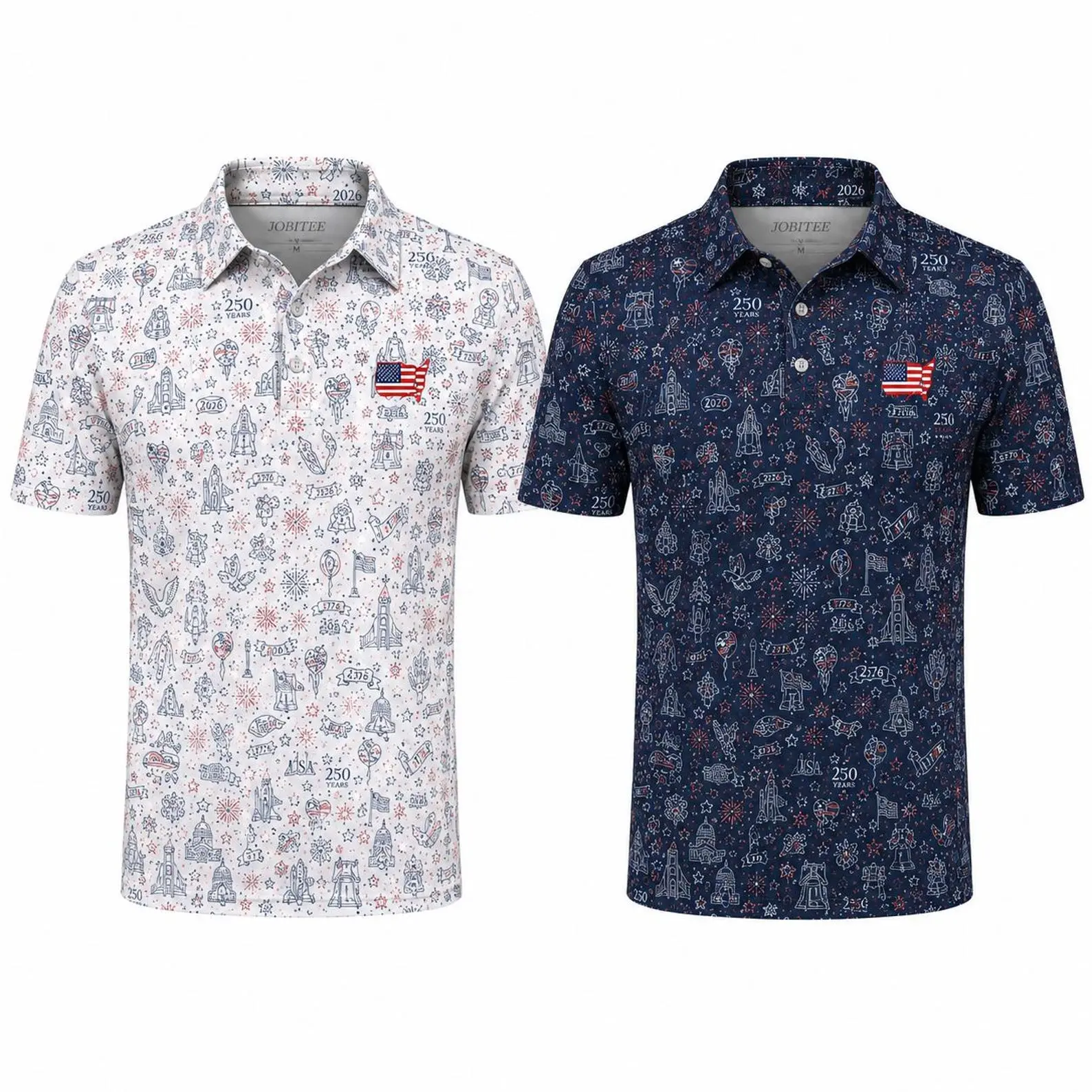Patriotic Golf Polo Couple Shirts, 250 Years America Golf Outfit, Matching USA Golf Polos, Sleeveless Women Polo & Men Polo, Couple Gift