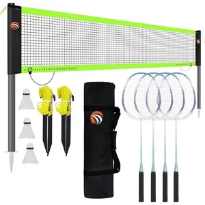 Outdoor Baminton Net Set for Backyard, Beach, Family  with 20 * 3ft Anti-sag Net, 4  Badminton Rackets, 3 Shuttlecocks, Carring Bag - Easy Set Up & Portable
