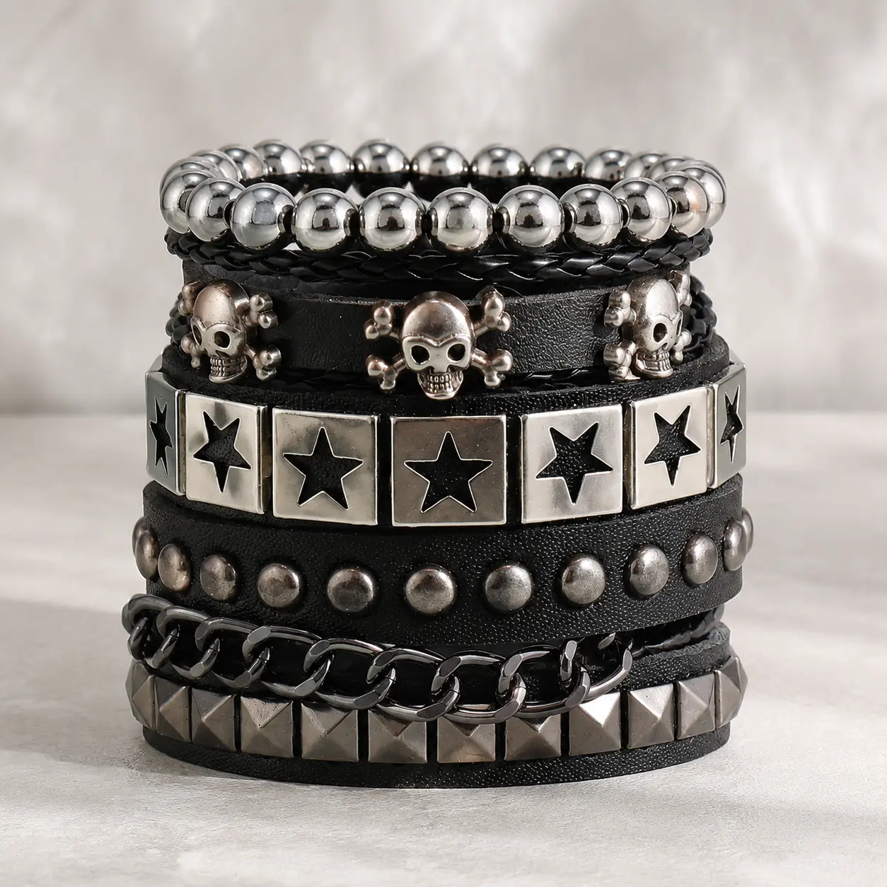 Punk Gothic Rivet PU Leather Wristband Vintage Black Rock Bracelets Matching Couple Bracelet Emo Goth Biker Alternative Jewelry