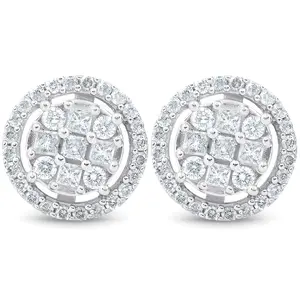 5/8 cttw Princess Cut Diamond Halo Screw Back Studs 10K White Gold 9.5MM