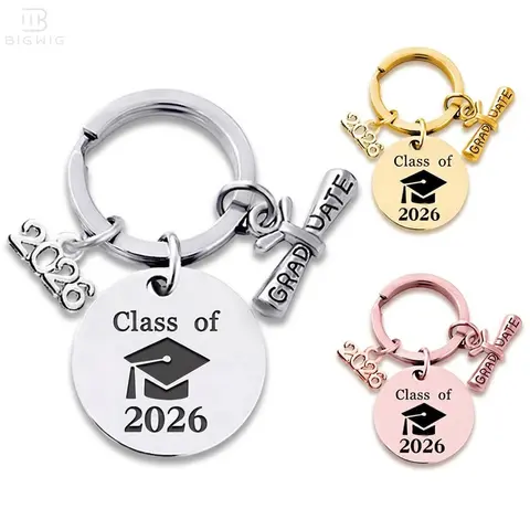Class of 2026 Graduation Keychains - Smooth, Elegant Fashion Stainless Steel Keyrings, Polished Round Charm, Unisex Graduate Gift, Senior Keepsake Party Favors