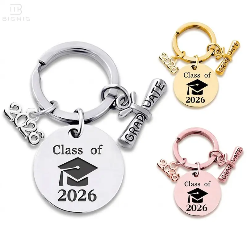 Class of 2026 Graduation Keychains - Smooth, Elegant Fashion Stainless Steel Keyrings, Polished Round Charm, Unisex Graduate Gift, Senior Keepsake Party Favors