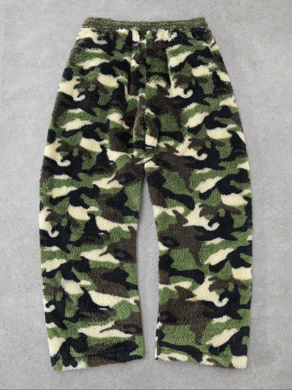 Men's Camouflage Fleece Casual Pants, Camo Cargo Pant, Soft Warm Lock Temperature Fabric, Classic Drawstring Adjustable, Fall Winter Daily Wear