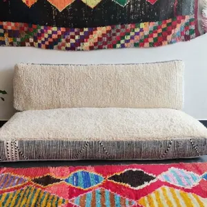 Moroccan Handmade Floor Couch - Unstuffed Wool White Sofa covers + Pillow