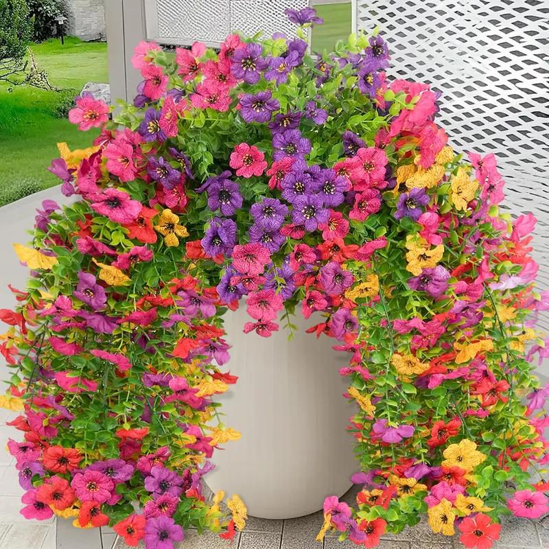 8 PCS Faux Silk Daisy with Eucalyptus Leaves, Artificial Fake Hanging Flowers Plants for Outdoor Autumn Decoration,UV Resistant Look Real Long Trailing Vines for Outside Home Indoor Planter Porch Patio Balcony Yard Decor