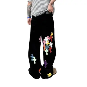 BatteryBear Men's Jeans Cross Loose Straight Casual Wide-Leg Pants Cross Embroidered Jeans joggers men sweatpantsmen gym girl sweatpants baggy sweatpants 90s outfits baggy jeans men pants men men's sweatpants track pants Menswear Trouser Streetwear