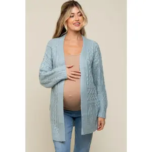 Light Blue Cable Knit Maternity Cardigan