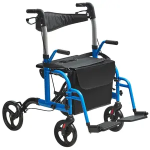 VEVOR 2 in 1 Rollator Walker Transport Chair for Seniors, Folding Rolling Walker Wheelchair Combo Footrests, Lightweight Aluminum Mobility Walker with Adjustable Handle, All Terrain Wheels, 300LBSVEVOR Super Brand Day