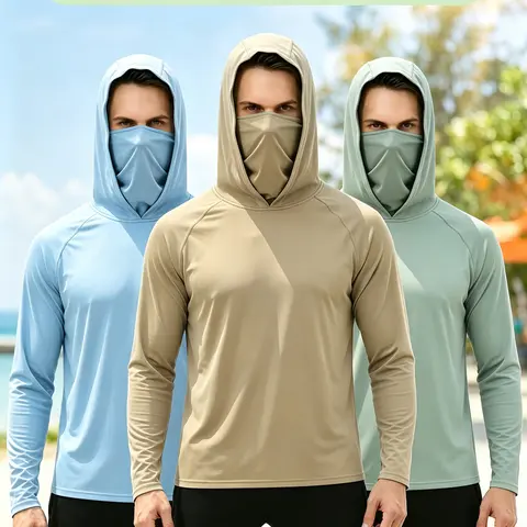 3-Piece Set  Men's Hooded Sun Protection Sweatshirt, Ideal for Fishing, Cycling, and Hiking, Full Coverage,summerwins summerwins,outdoorfun