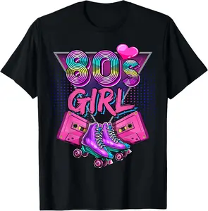 Tshirt For 80s Girls Happy Birthday Party Outfit Roller Skating Women Casual Short Sleeve Cotton T Shirt