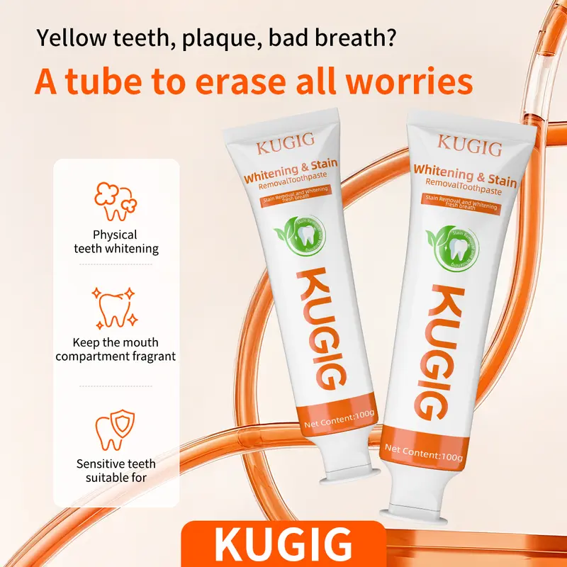 KUGIG Anti-Plaque Whitening Toothpaste Fluoride-Free Sensitive Teeth Formula Fights Tartar Stains Bad Breath Clinically Proven Mint Freshness