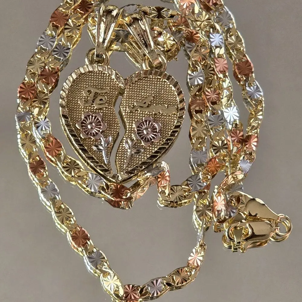 N51-Broken Heart Pendant 1.5 Inch Copper Gold Plated Unisex 19.5 Inch Chain 16.7 Grams Weight Engagement Necklace not water resistant