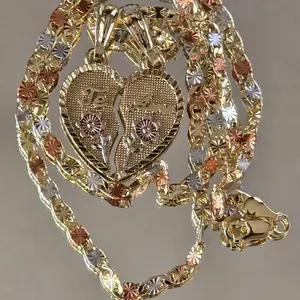 N51-Broken Heart Pendant 1.5 Inch Copper Gold Plated Unisex 19.5 Inch Chain 16.7 Grams Weight Engagement Necklace not water resistant