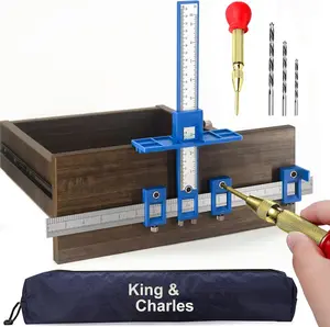 King&Charles cabinet hardware jig set w/ auto punch & drill bits for precise knob, handle, pull install on doors/drawers.