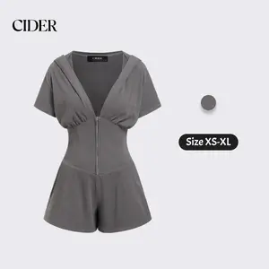 Cider Textured V-neck Ruched Front Romper