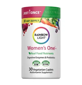 Rainbow Light Womens Multivitamin One + | 30 Caplets | Real Food Nutrients, Digestive Enzymes & Probiotics
