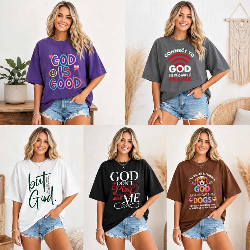 Women's "God Is Good" Faith Graphic H Type T-Shirt - 100% Soft Cotton, Casual Classic Style, Fitted Round Neck, Short Sleeve Cropped Top for Valentine's Day, New Year Outings, All Seasons Wear
