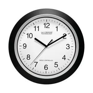 La Crosse WT-3129 12 in. Black Casual Analog Wall Clock - Home Decor Piece with Atomic Sync, Glass Face, Plastic Components, Analog Clock