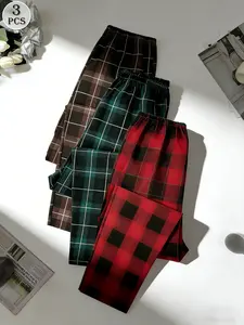 Trending 3 PCS Plaid Pajama Pants Set, Soft Breathable Cotton Loungewear, Elastic Waist Comfy Sleep Bottoms, Casual Homewear for Women Men, Cozy Nightwear & Daily Loungewear, TikTok Viral Plaid PJs for Indoor Relaxation