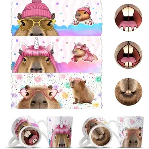 Pink Capybara UV DTF Cup Wraps, 6 Sheets, Waterproof & Durable, Easy Peel & Stick Application, Fits Mugs (9.3 x 3.6 Inch, 2.8 Inch Bottom), Ideal for DIY Crafts