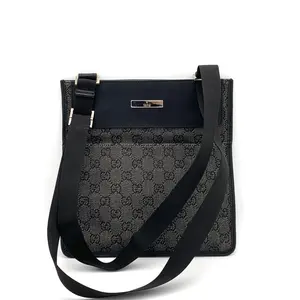 Pre-owned GUCCI Canvas and Leather Messenger Bag Zip Top Denim Black #3731