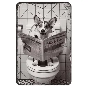 Funny Corgi Dog Tin Sign, Vintage Bathroom Humor Metal Sign Aesthetic Room Decor for Home Kitchen Bar Bathroom Wall Art, 8 X 12 in