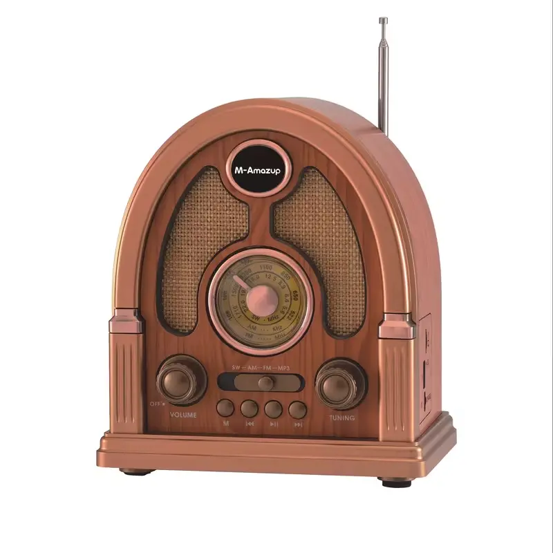 Multifunctional radio with faux wood grain, wireless speaker, TF card player, audio input interface, AM/FM/SW three-band radio, MP3 player, speaker, Bluetooth speakers, portable Bluetooth speaker, rechargeable radio,gift for Father's Day