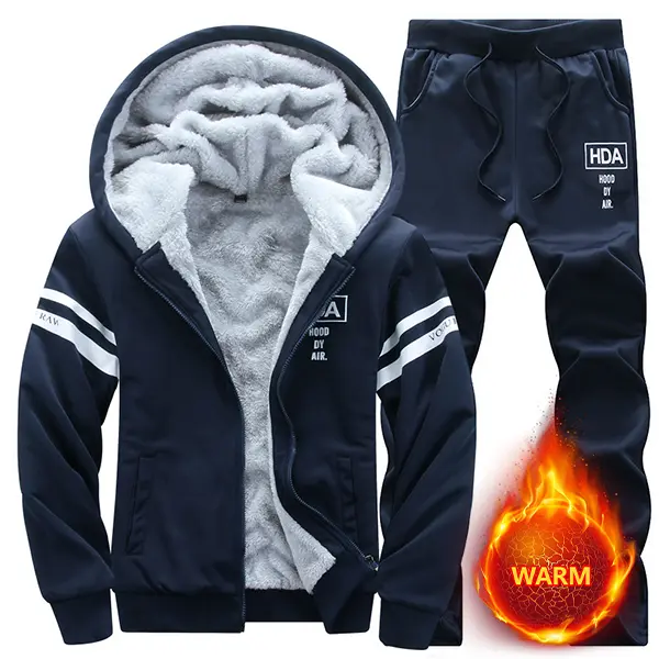 2-Piece Mens Navy Blue Fleece-Lined Hoodie and Pants Set - Everyday Jogging Suit, Casual Sport Outfit for Trendy Versatile Layering, Lounge Tracksuit