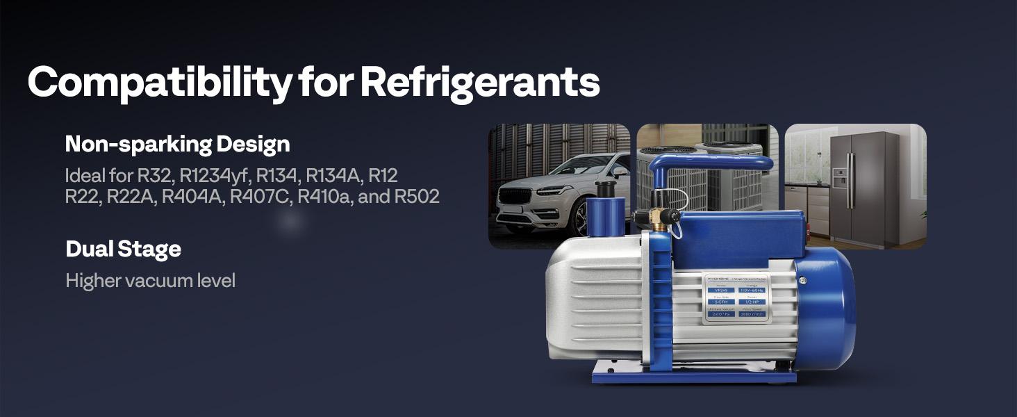 VIVOHOME 1/2 HP 5 CFM 2 Stage A2L HVAC Vacuum Pump, Sparkless Motor for R32 R1234yf R454B R134a R22 R410a Systems, Auto AC Vacuum Pump for Air Conditioner Servicing with 2 Oil Bottles