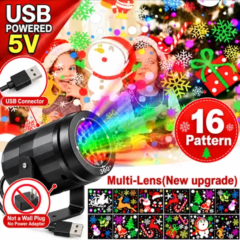 Christmas LED Projector Light with Rotating Patterns, Outdoor Holiday Stage Lighting, Snowflake Projection for Party Decoration,Power Supply Operated