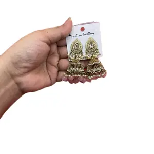 Traditional Bollywood Kundan Design Earrings with Gold Plated Finish and Pink Beads for Festive Wear