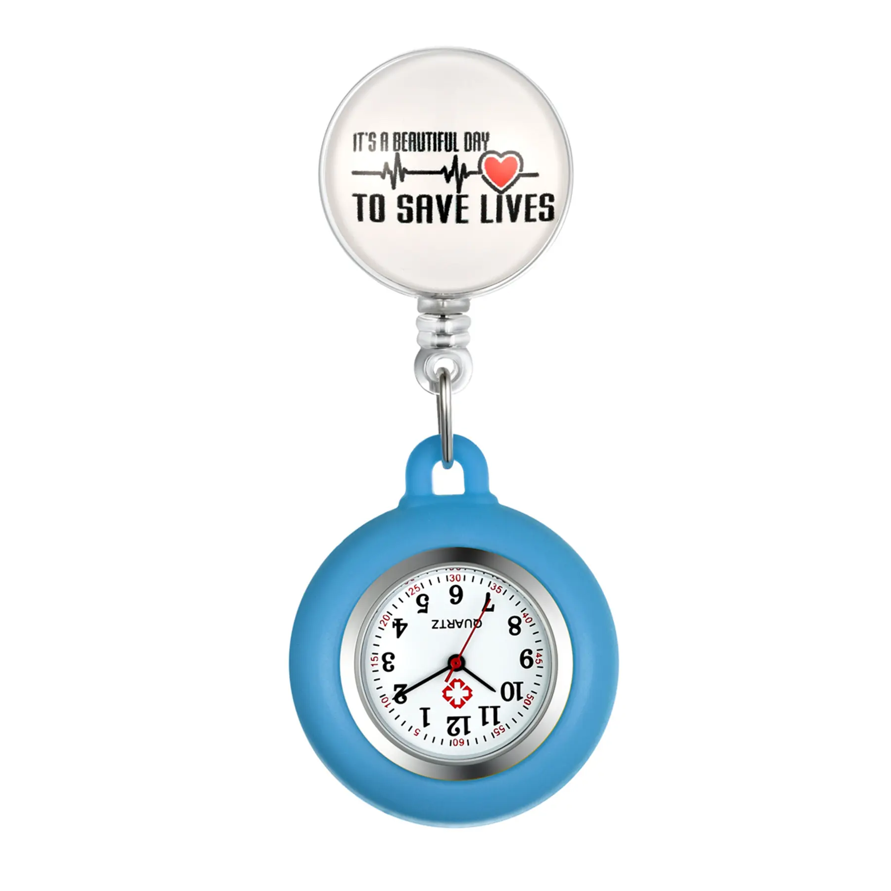 OIDEA Nurse Fob Watch - Alloy Digital Quartz Timepiece, Soft Skin-Friendly Lightweight Detachable Blue Silicone "Save Lives" Sleeve, Stretch Pull-Up Design for Healthcare Heroes in Clinical Environment, Not Waterproof Pocket Watch