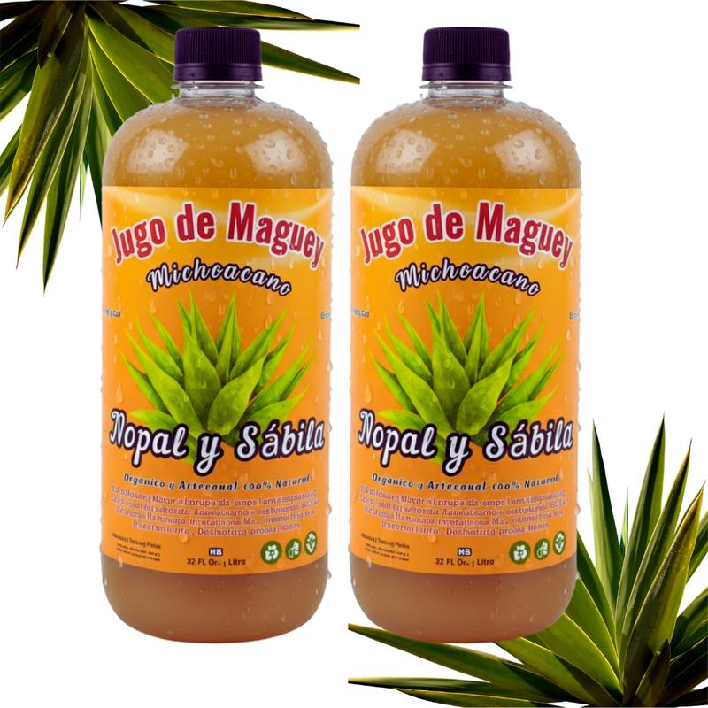 Buy One, Get One Free] Viral Jugo De Maguey - Aloe Vera + Nopal - Antioxidant Healthcare Dietary Vitamin Edible Supplement 100% Natural & Artesanal 32 Fl. Oz. Each