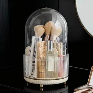 360 Rotating Desk Organizer with Dustproof Cover - Multi-Compartment Storage for Makeup Brushes, Pens & Stationery, Makeup Tool Organizer