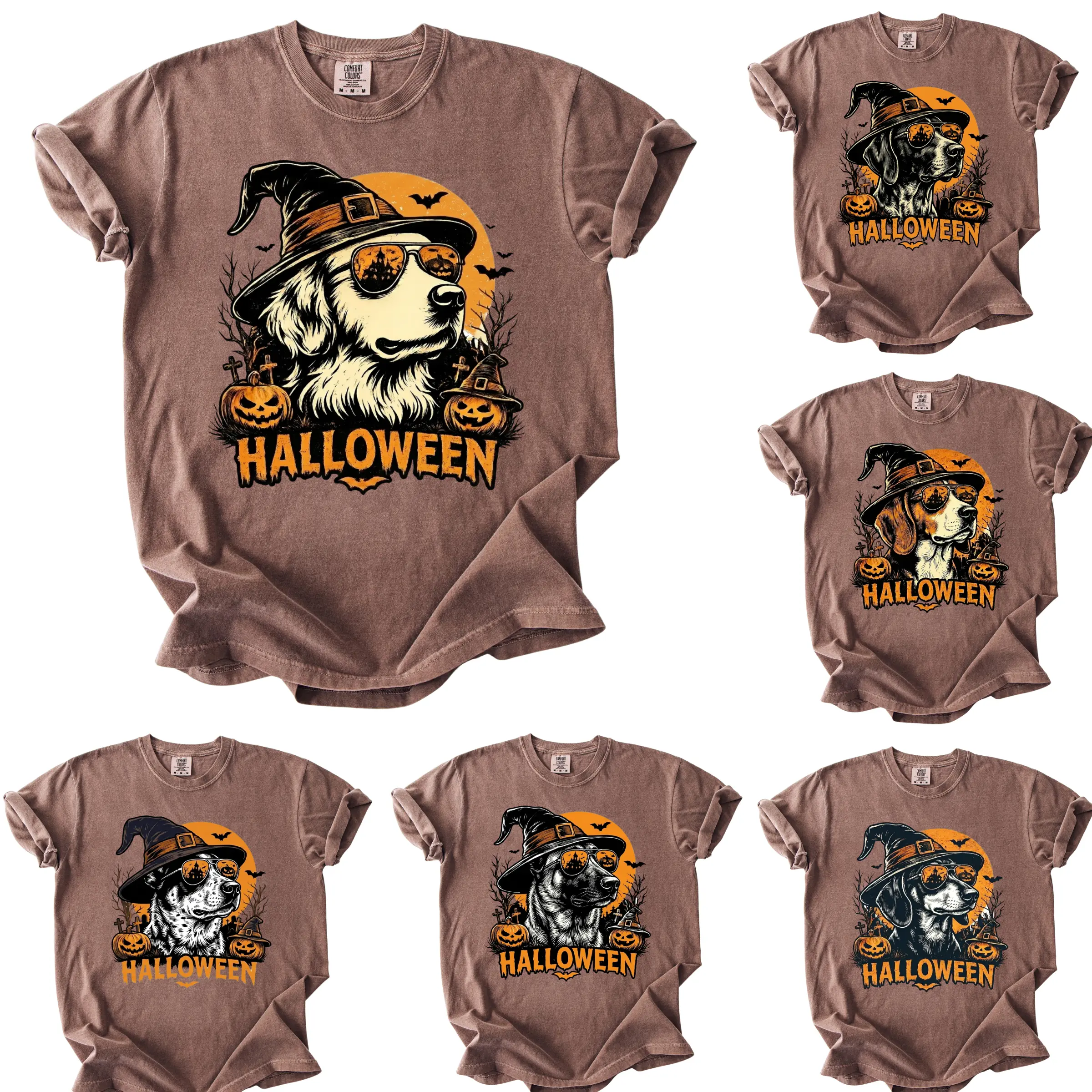 Comfort Colors 50+ Dog Breeds Halloween Shirt, Witch Hat Dog Graphic Tee, Golden Retriever Husky Frenchie Dachshund German Shepherd Shirt, Pumpkin Halloween Dog Tee, Spooky Dog Mom Shirt, Dog Lover Gift, Halloween Gift for Dog Lovers