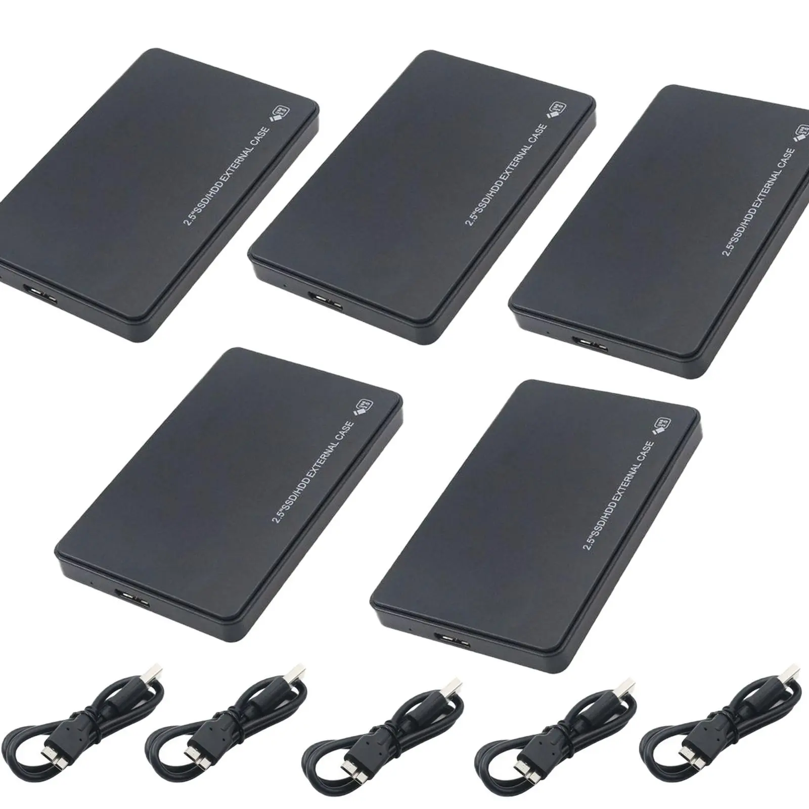 5-Pack 2.5" SATA to USB 3.0 Drop-Proof Hard Disk Enclosures - ABS Plastic Matte Finish External HDD SSD Cases with 5 x Screw Kits, 48 g, Bus-Powered, Hot-Swappable 5Gbps Readers for Photographers' Windows/macOS/Linux Laptop Data Backup