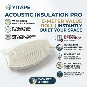 Yitape Window Soundproofing Film, 5m Roll, Self-Adhesive, Noise Reduction, Weather Seal, DIY Home Improvement, Quiet Bedroom Solution