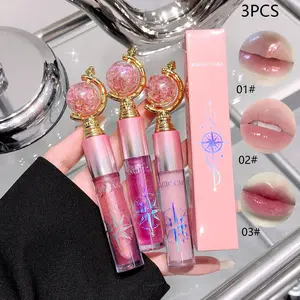3pc Water Glow Lip Gloss Set, High Shine Transparent Lip Stain with Fine Glitter, Moisturizing Student Lip Color, Single Pack