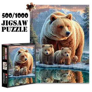 1pc 1000 piece adult puzzle 70x50cm Mother Bear and Cubs by Mountain Lake500 pieces of paper jigsaw puzzle, suitable for adults and families, large-scale DIY puzzle interactive toy games, birthday