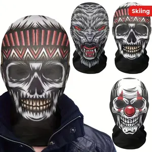 3-Piece Set Ghost Skull Mask Pattern Breathable Mesh Full Face Windproof UV Protection Balaclava, Suitable for Halloween Cosplay, Cycling, Motorcycle Riding, Skiing