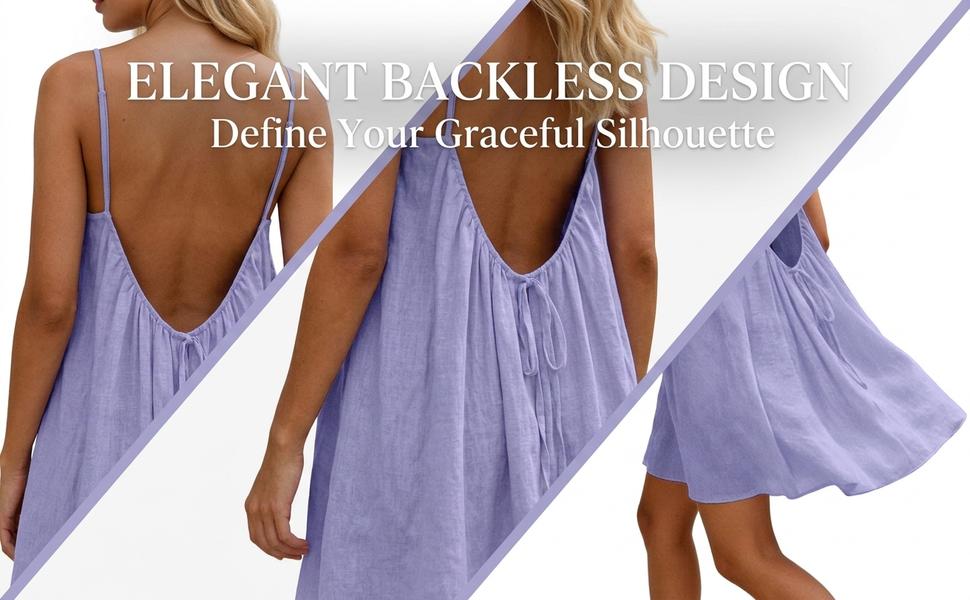 Backless Cami Dresses for Women Cami Lounge Dress Backless Solid Color Sleeveless House Dress Long Sundress with Back Tie