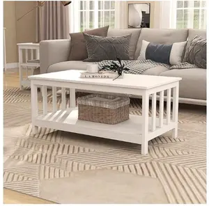 ChooChoo Farmhouse Coffee Table, Living Room Table with Shelf, 40 Inch