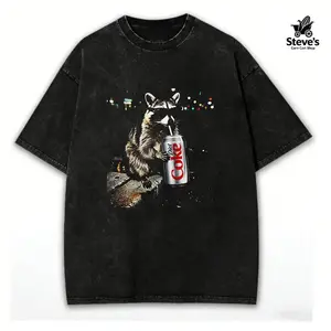 washed cotton,Three Raccoons Diet Coke Comfort Colors T-Shirt with a funny Gen Z dank meme vibe, trendy cotton streetwear top and playful graphic gift for men and women alike.