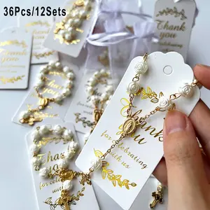 36Pcs/12Sets Party Favor Pack 11-Bead Mini Holy Crown Rose Rosary, Including 12 Mini Holy Crown Rosaries + 12 Organza Bags + 12 Thank You Cards, Perfect Gifts for Baptism, First Communion, Bridal Shower, Anniversary, Christmas, Church Donation, Catholic