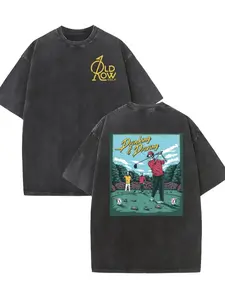 Vintage washed dual-sided golf graphic tee featuring “FORE DRAGONS” design, classic crew neck and loose fit for all-season wear. Perfect casual streetwear pick for weekend leisure and golf-themed outings. Crewneck   Menswear Tshirt