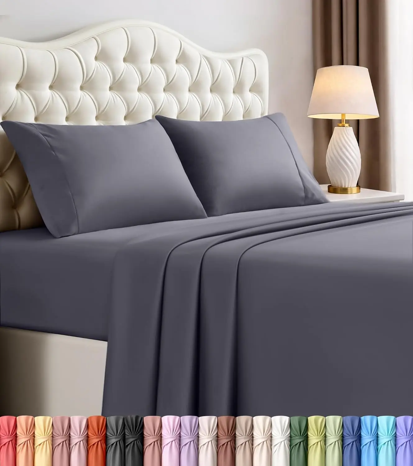 Queen Size Sheet Set – 4 Piece Bed Sheets, Soft 1 Fitted Sheet, 1 Flat Sheet and 2 Pillowcases