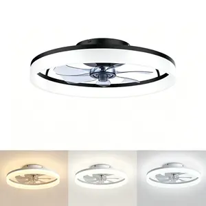 Ceiling Fans with Lights and Remote, 20" Modern Low Profile Ceiling Fan, 6-Speed Quiet Reversible Motor, Flush Mount LED Fan Light,Stepless Dimmable for Bedroom & Kids Room large